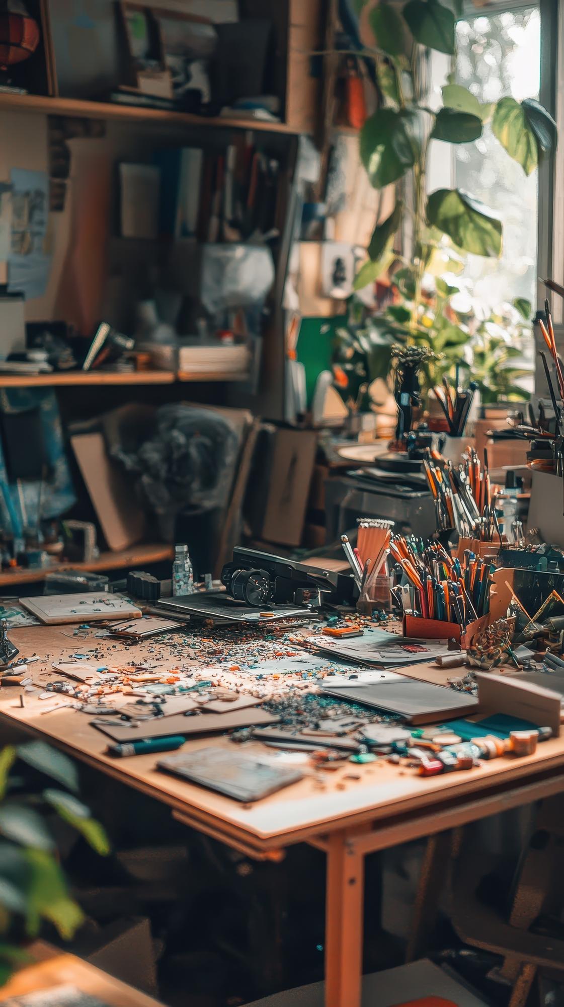 Wnętrze pracowni z tablicą projektową